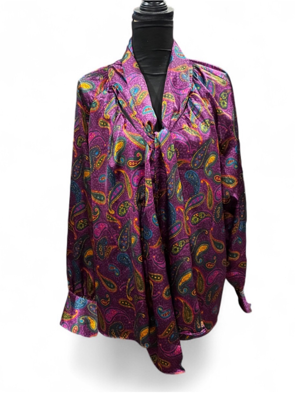 Dialogue Purple Paisley Tie-Neck Blouse